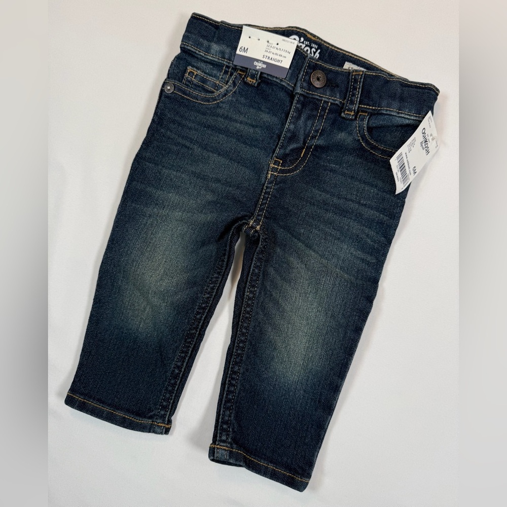 NWT OSHKOSH B’GOSH Baby Boys’ Dark Wash Straight Leg Jeans Adjustable Waist 6M